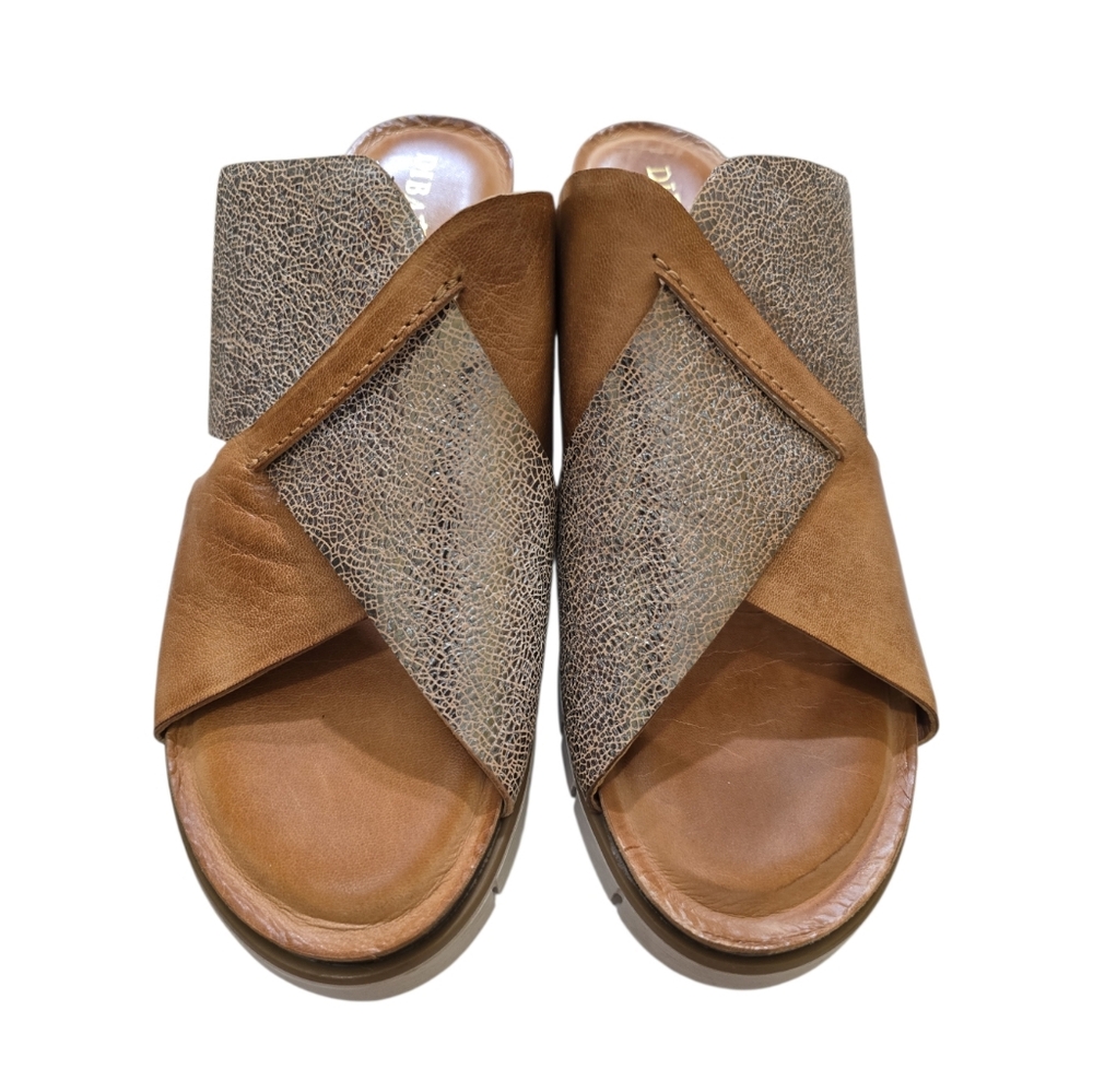 Diba True Leather Beachy Keen Wedge Sandals Brown Metallic Gold 10 - Picture 2 of 8